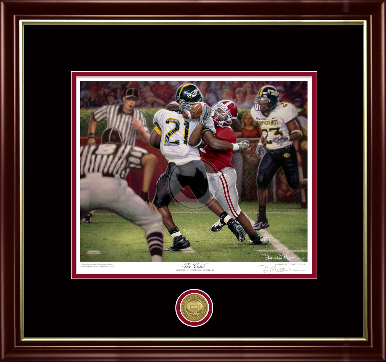"Champions" - Collegiate Classic print.  Mahogany/Gold Lip frame • Black/Crimson matting.