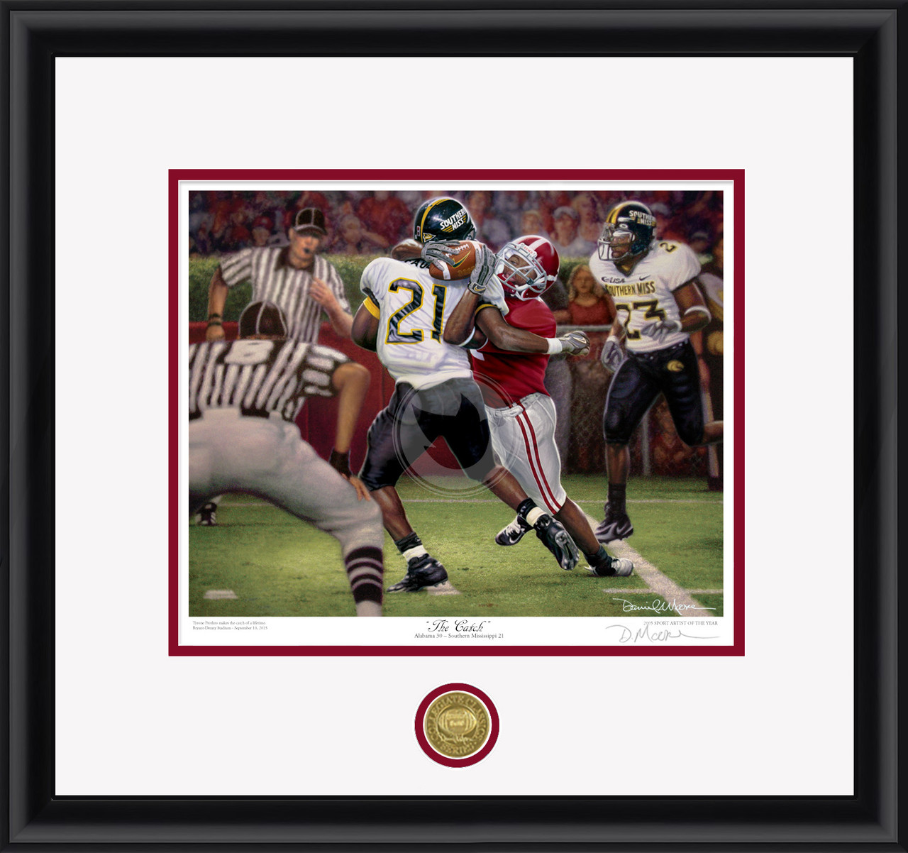"The Catch" - Collegiate Classic print.  Black frame • White/Crimson matting.