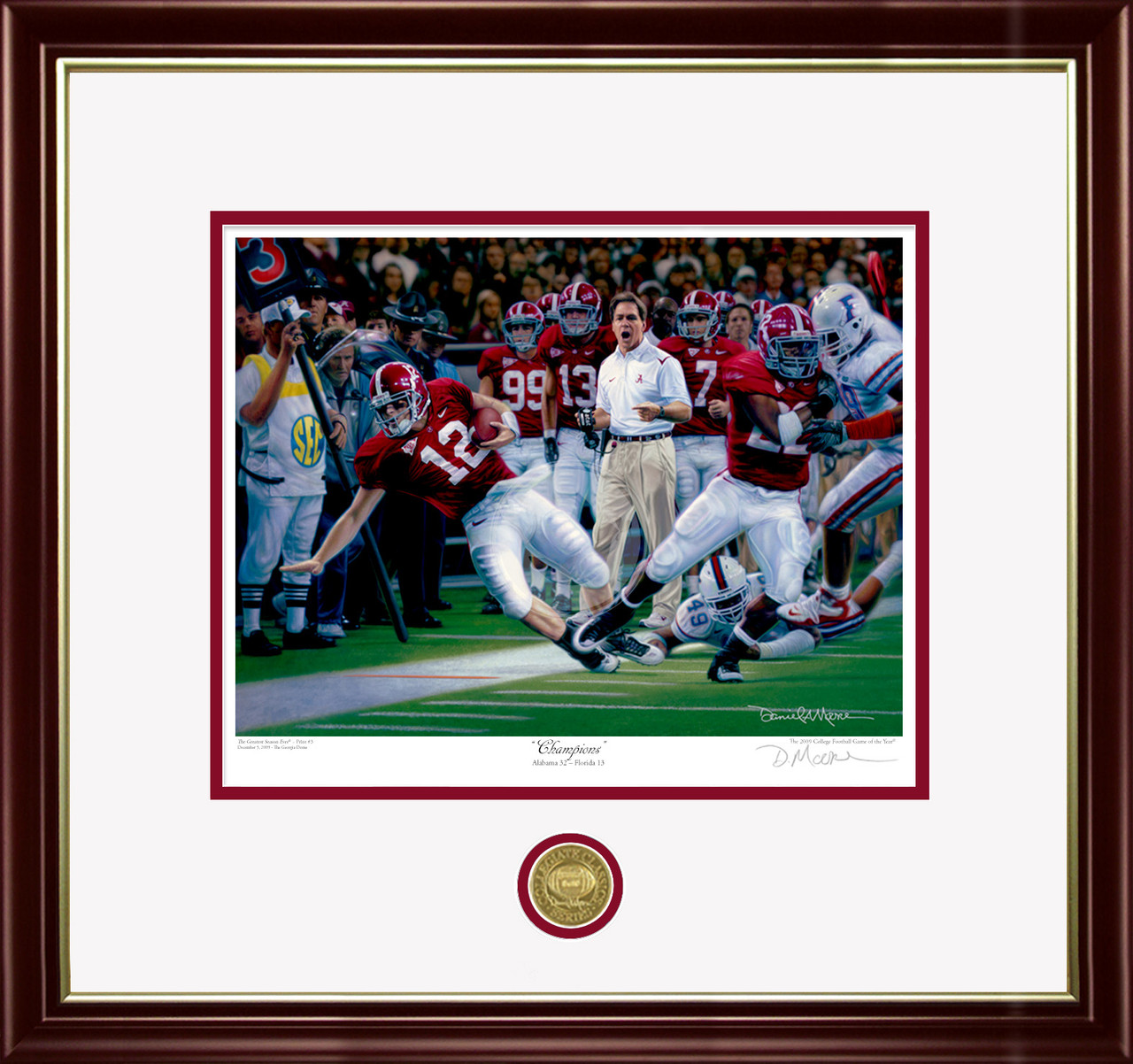 "Champions" - Collegiate Classic print.  Mahogany/Gold Lip frame • White/Crimson matting.