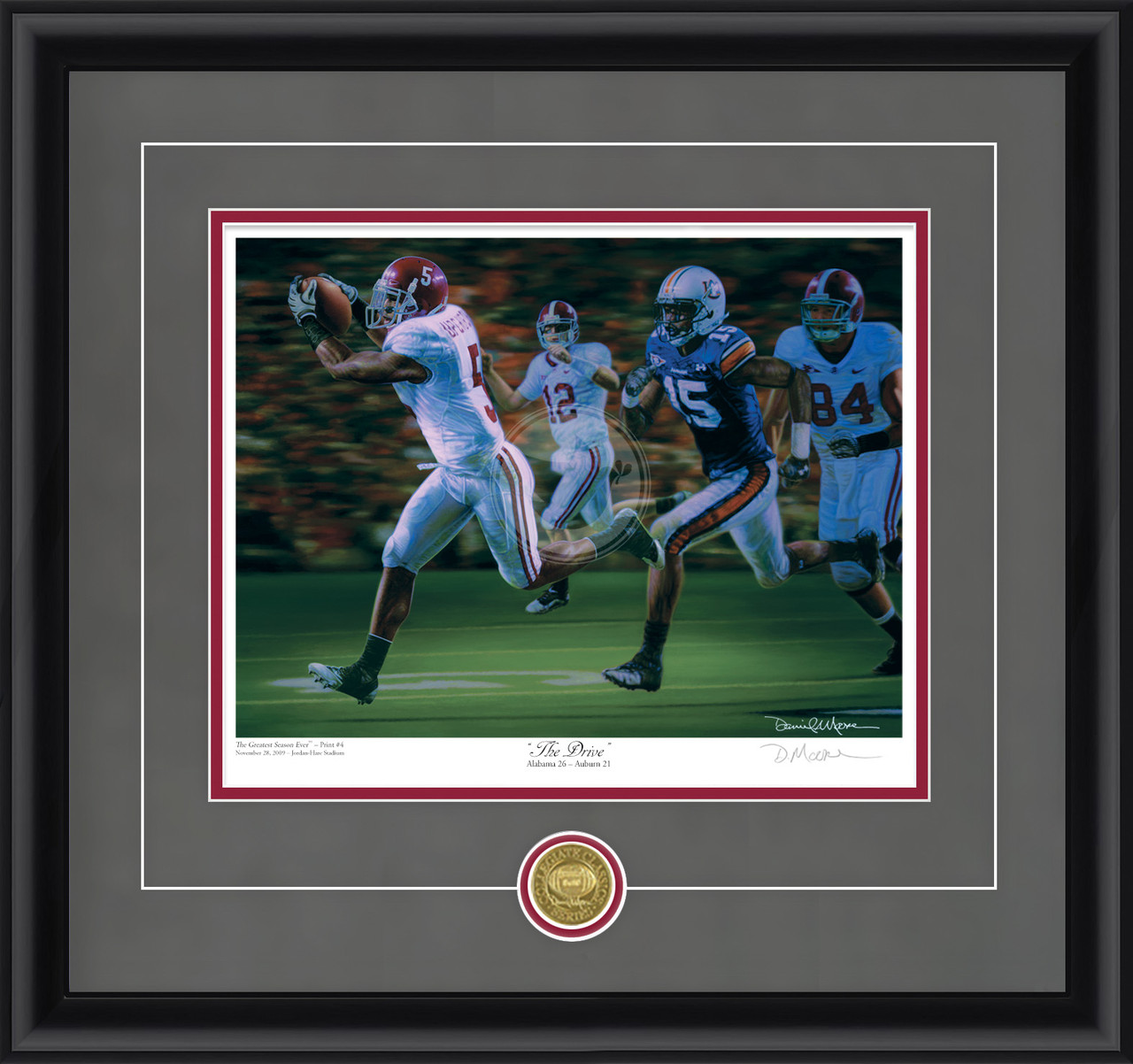 "The Drive" - Collegiate Classic print.  Black frame • Charcoal Suede/Crimson matting with optional v-groove.