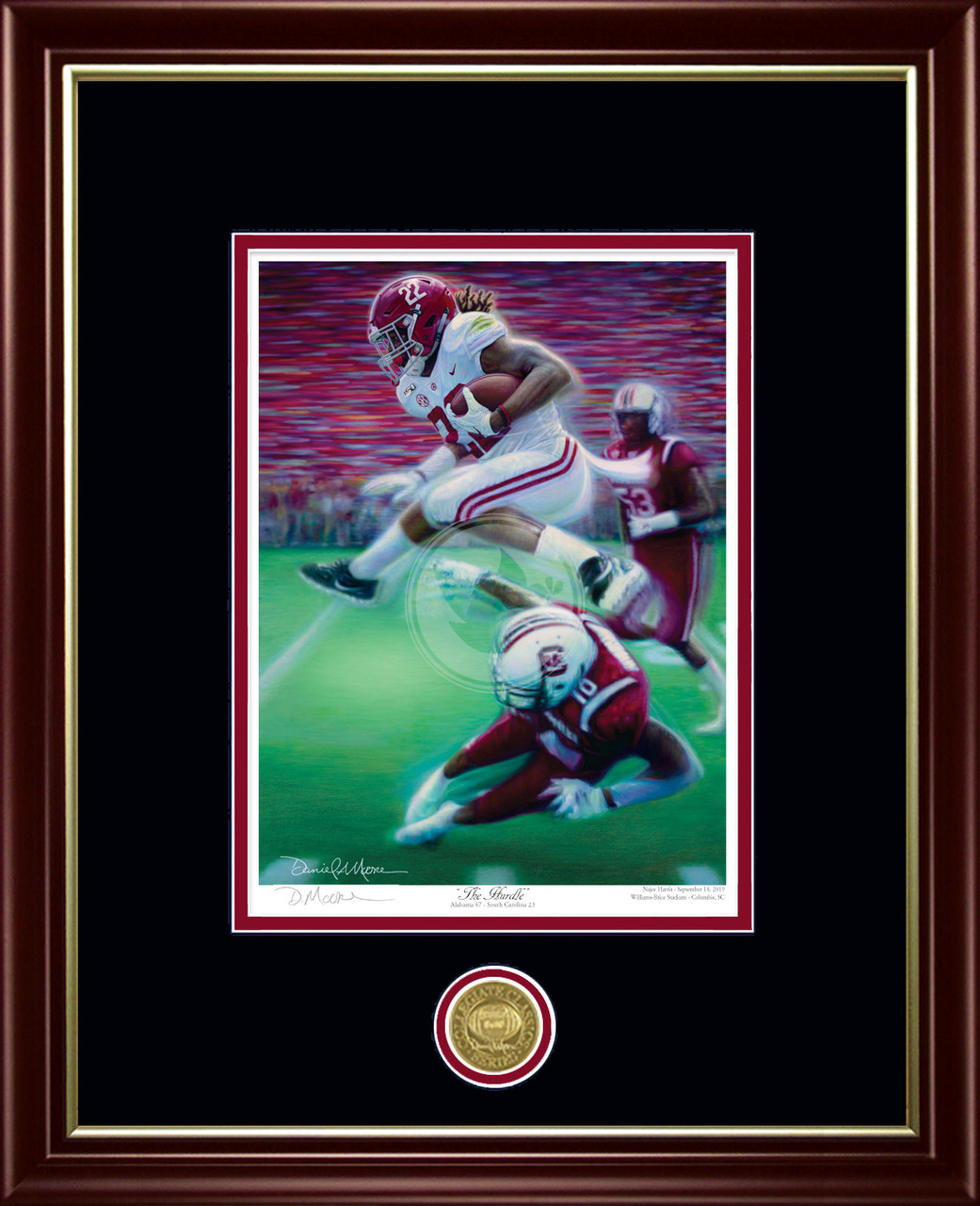 "The Hurdle" - Collegiate Classic print.  Mahogany/Gold Lip frame • Black/Crimson matting.