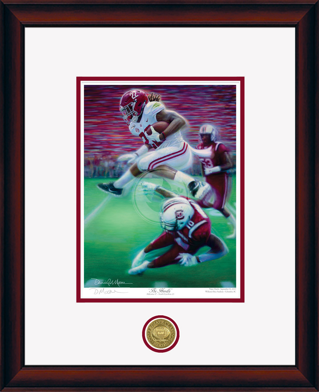 "The Hurdle" - Collegiate Classic print.  Mahogany frame • White/Crimson matting.