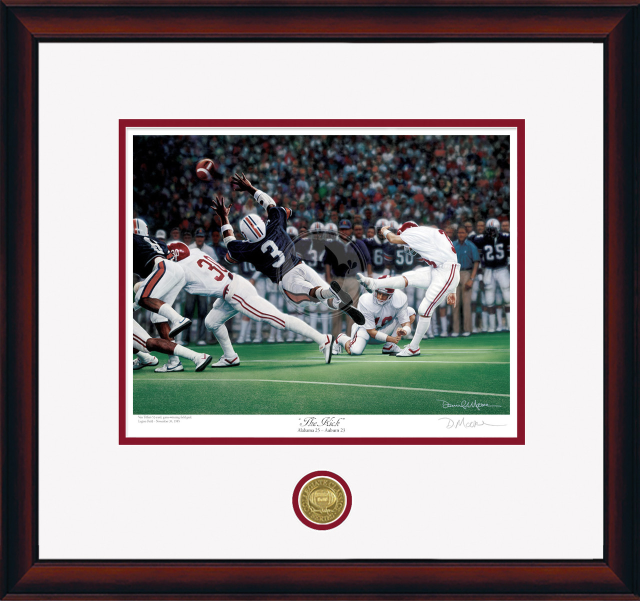 "The Kick"  Collegiate Classic print.  Mahogany frame • White/Crimson matting.