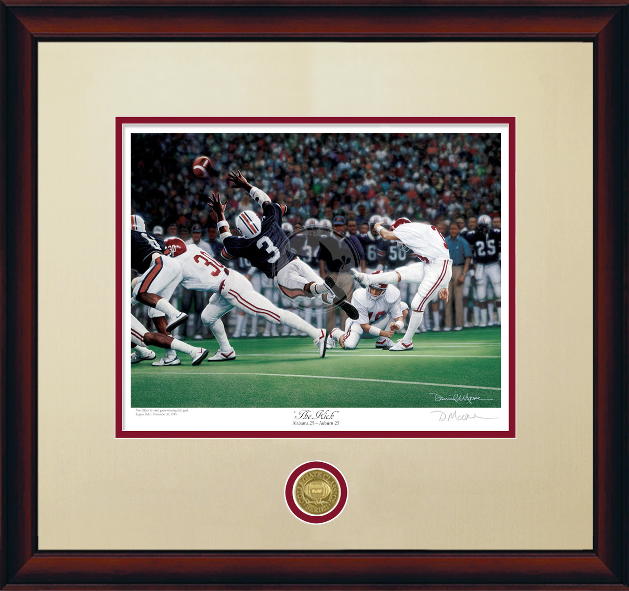 "The Kick"  Collegiate Classic print.  Mahogany frame • Oyster/Crimson matting."The Kick"  Collegiate Classic print.  Mahogany frame • Oyster/Crimson matting.