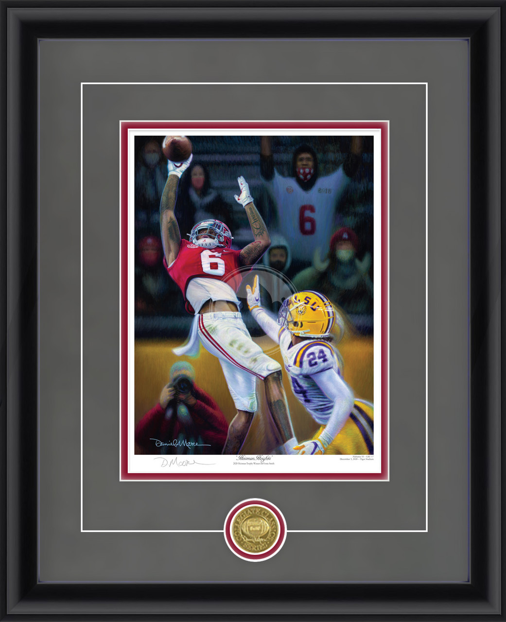 "Heisman Heights" - Collegiate Classic print.  Black frame • Charcoal Suede/Crimson matting with optional v-groove.