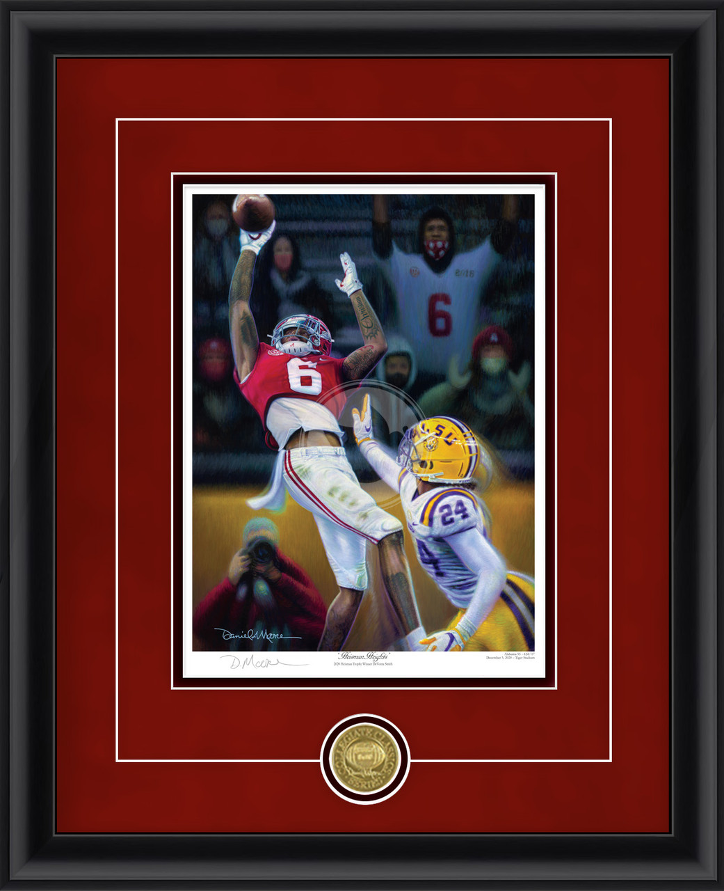 "Heisman Heights" - Collegiate Classic print.  Black frame • Crimson Suede/Black matting with optional v-groove.