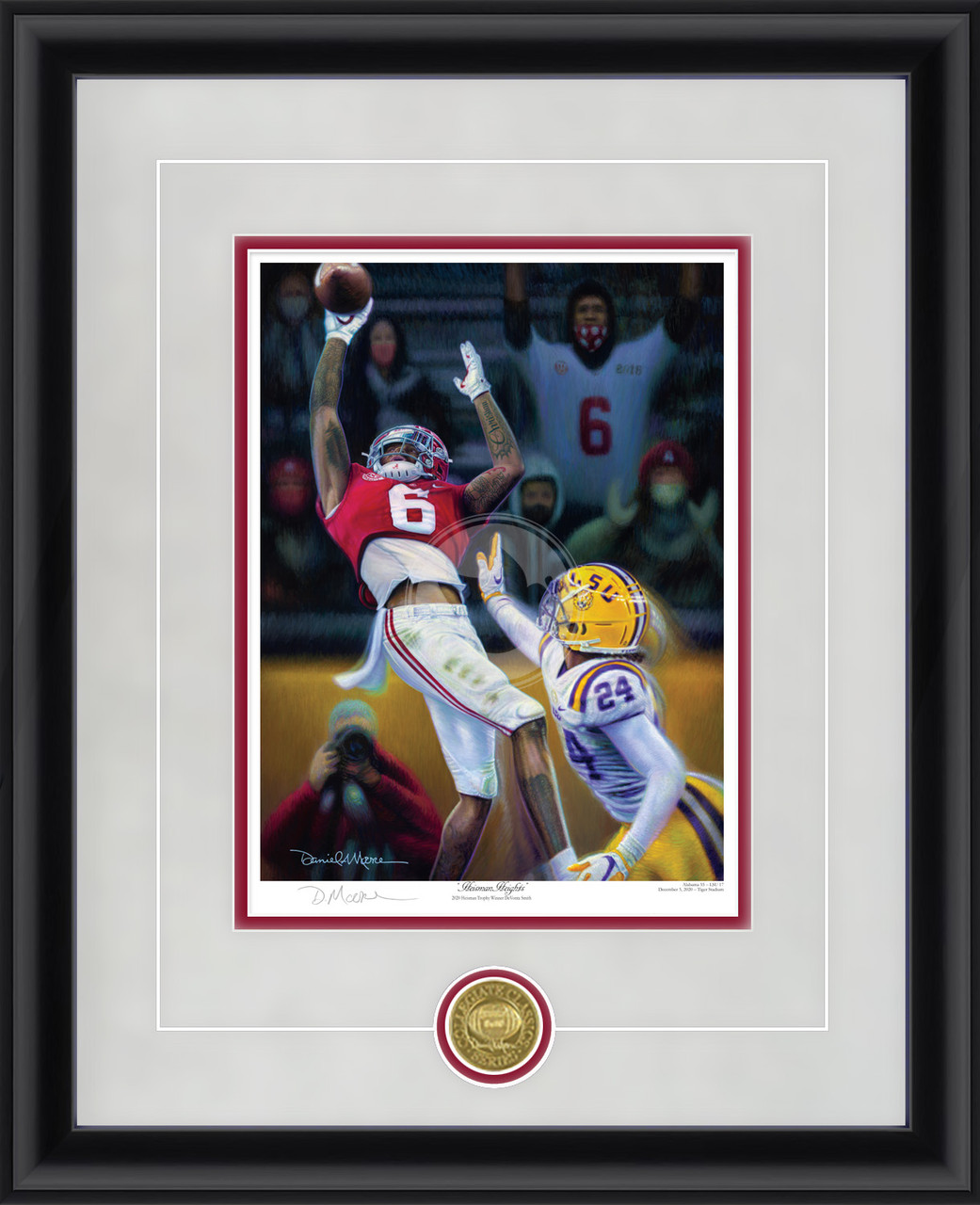 "Heisman Heights" - Collegiate Classic print.  Black frame • Storm Suede/Crimson matting with optional v-groove.