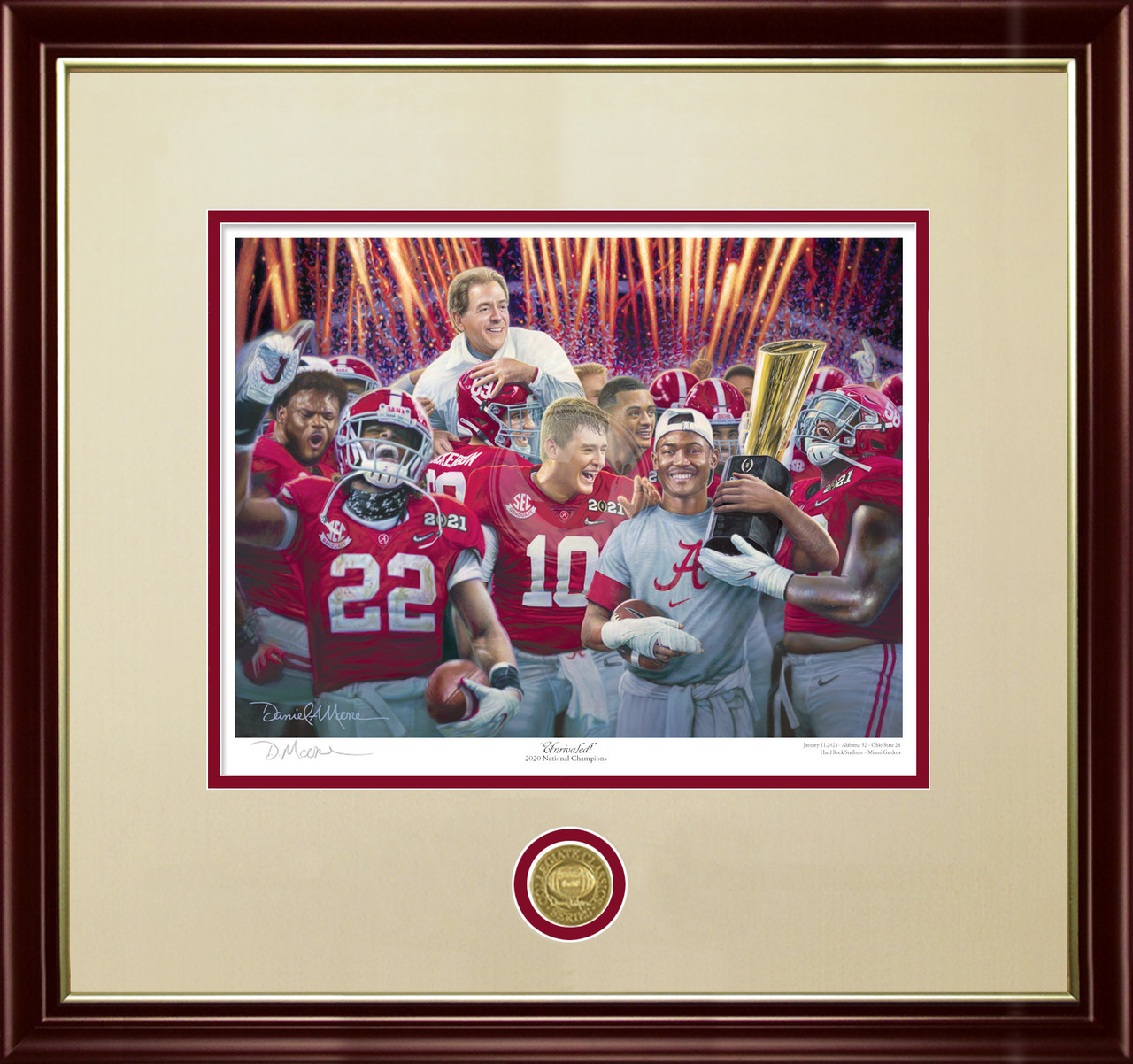 "Unrivaled!" - Collegiate Classic print.  Mahogany/Gold Lip frame • Oyster/Crimson matting.
