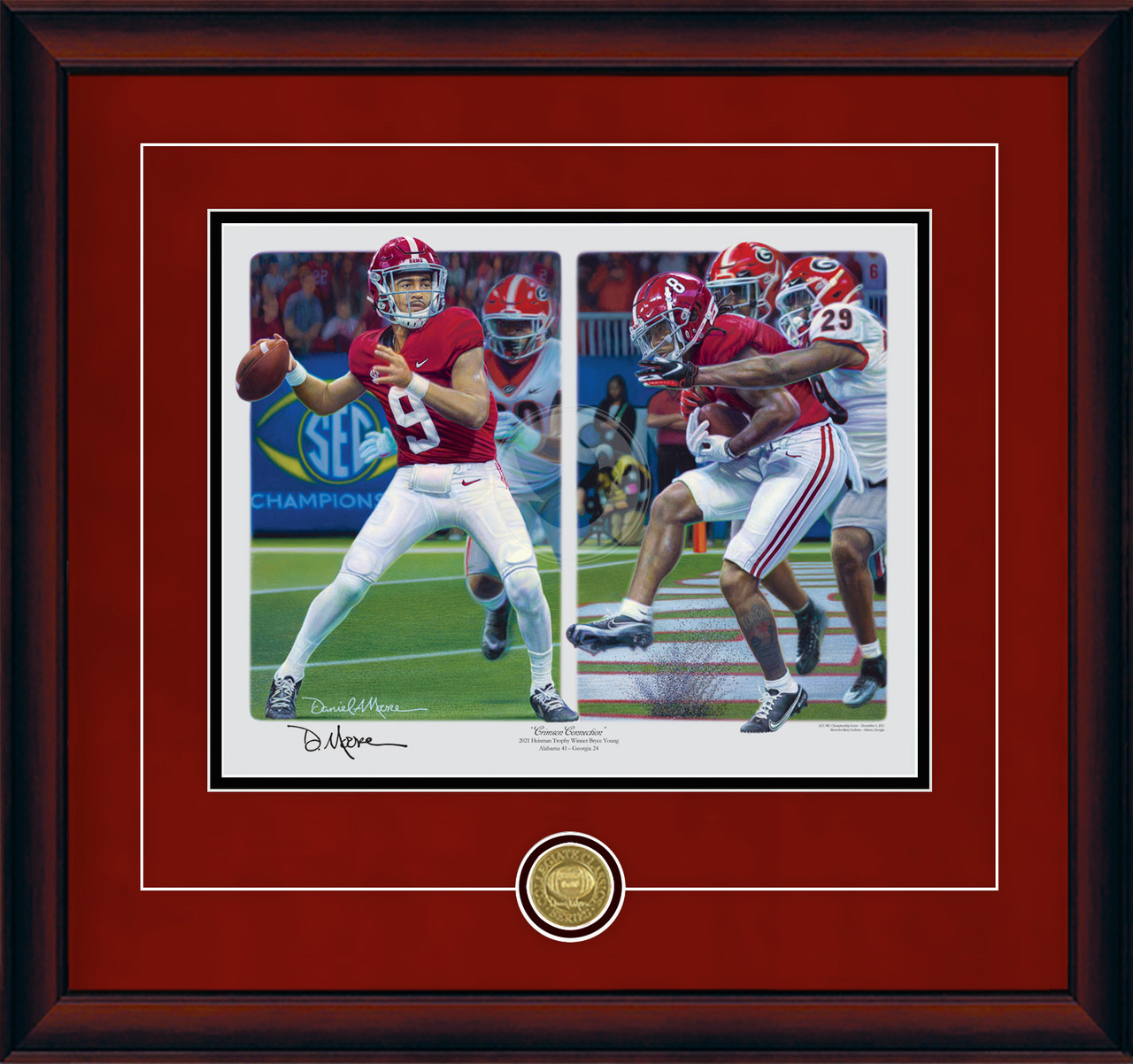 "Crimson Connection" - Collegiate Classic print.  Mahogany frame • Crimson Suede/Black matting with optional v-groove.