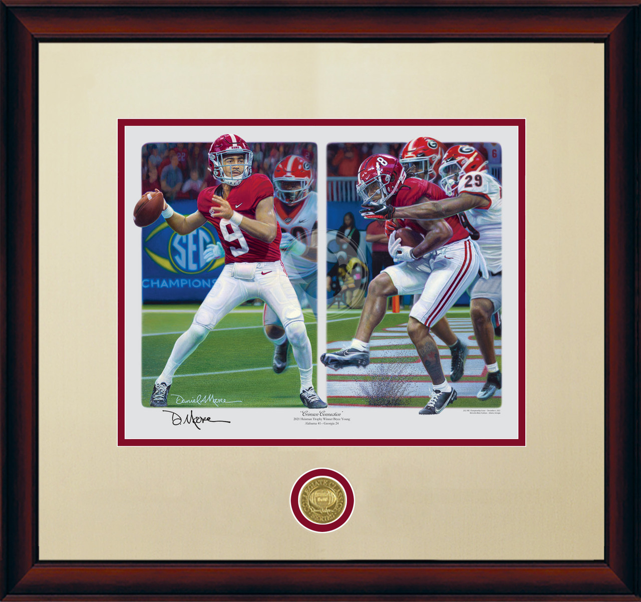 "Crimson Connection" - Collegiate Classic print.  Mahogany frame • Oyster/Crimson matting.