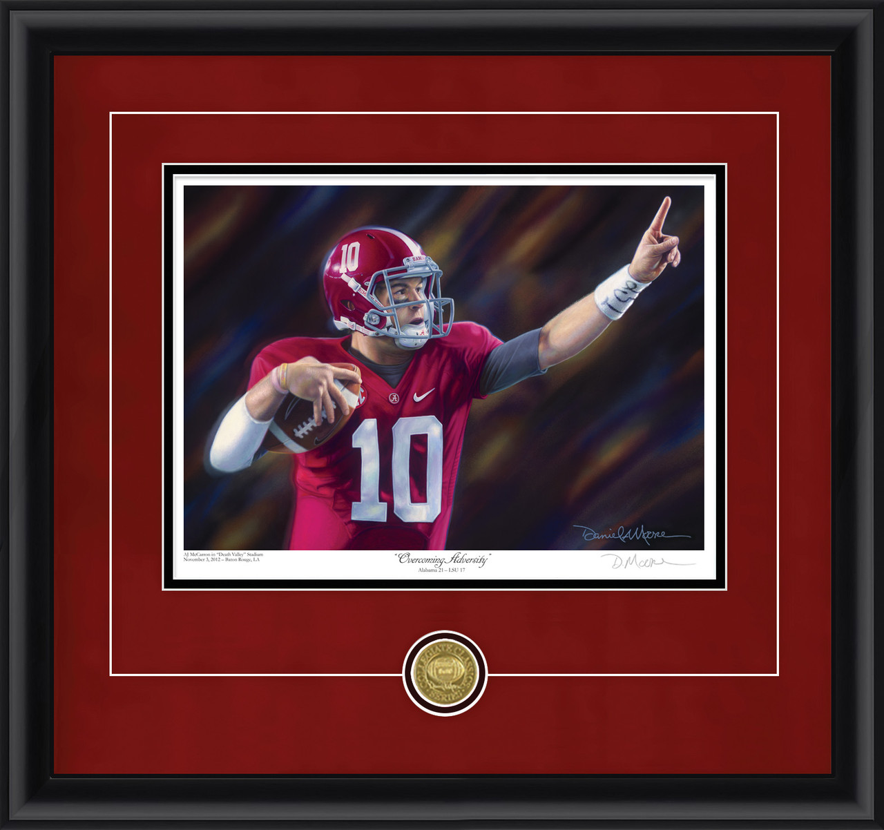 "Overcoming Adversity"  Collegiate Classic print.  Black frame • Crimson Suede/Black matting with optional v-groove.