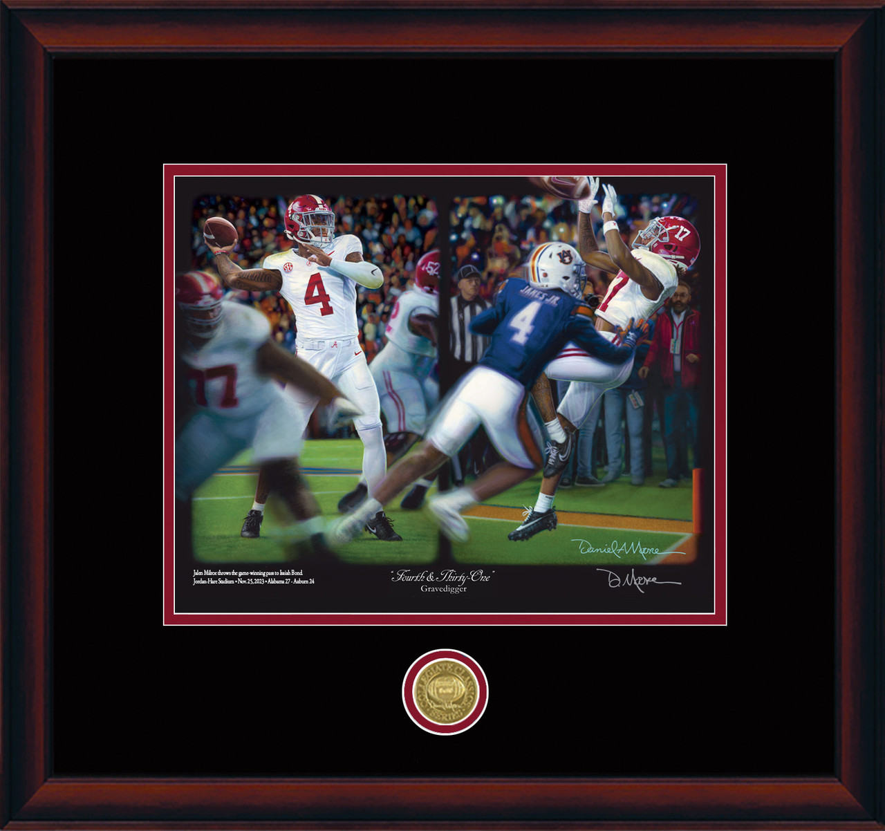 "Fourth & Thirty-One" - Collegiate Classic print.  Mahogany frame • Black/Crimson matting.