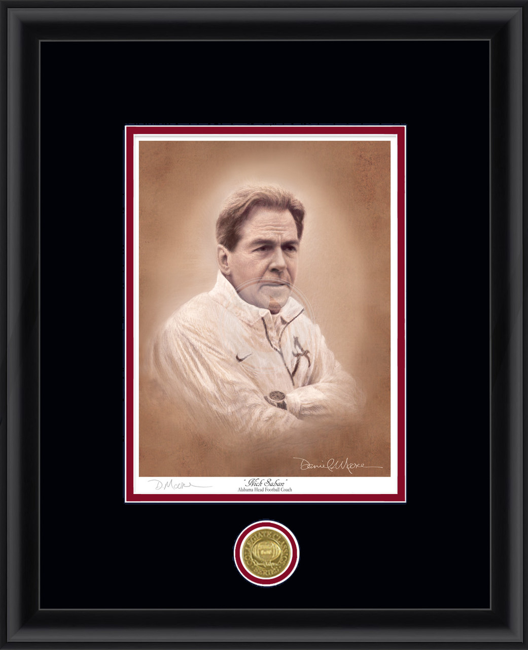 Coach Nick Saban - Collegiate Classic print.  Black frame • Black/Crimson matting.