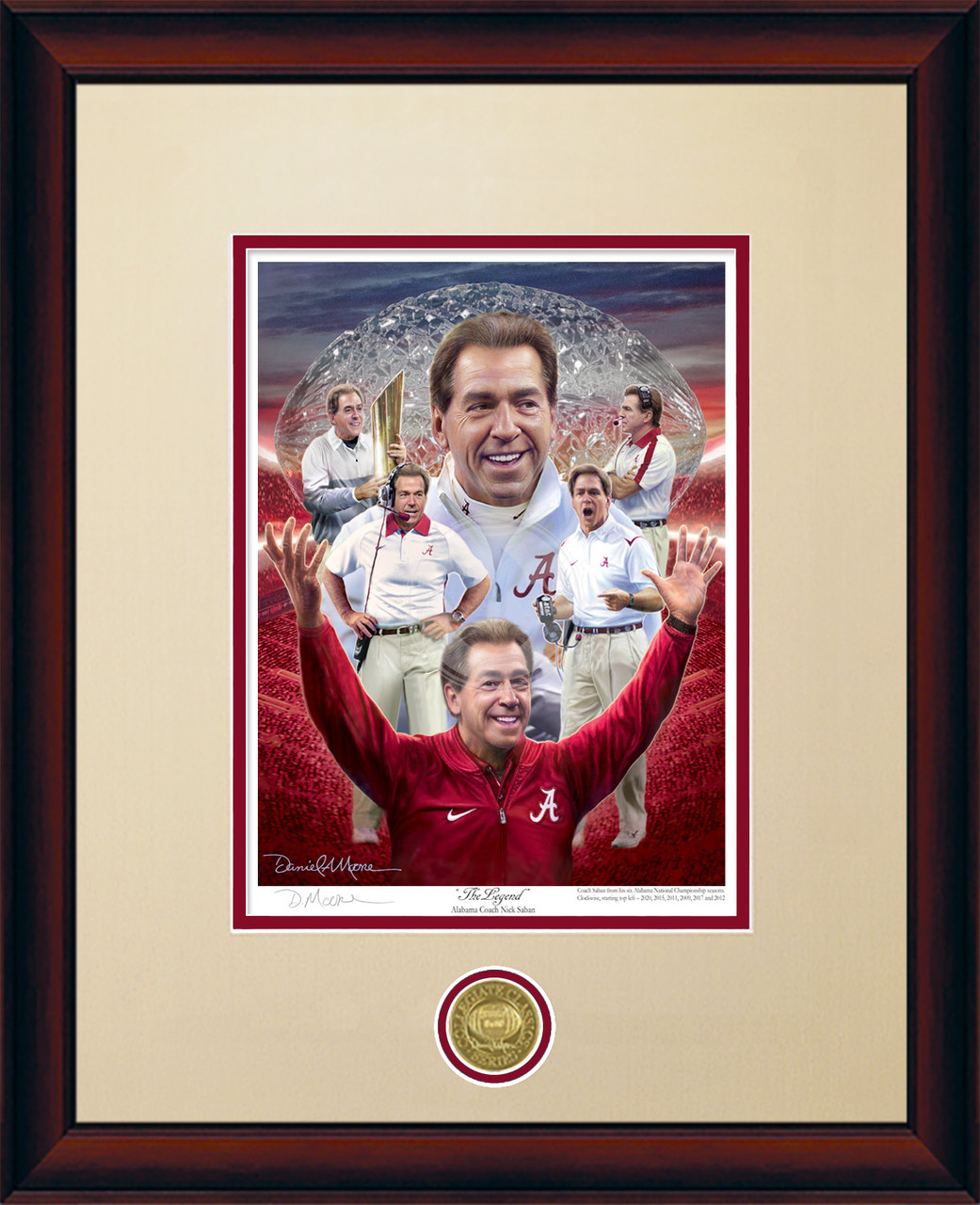 "The Legend" - Collegiate Classic print.  Mahogany frame • Oyster/Crimson matting.