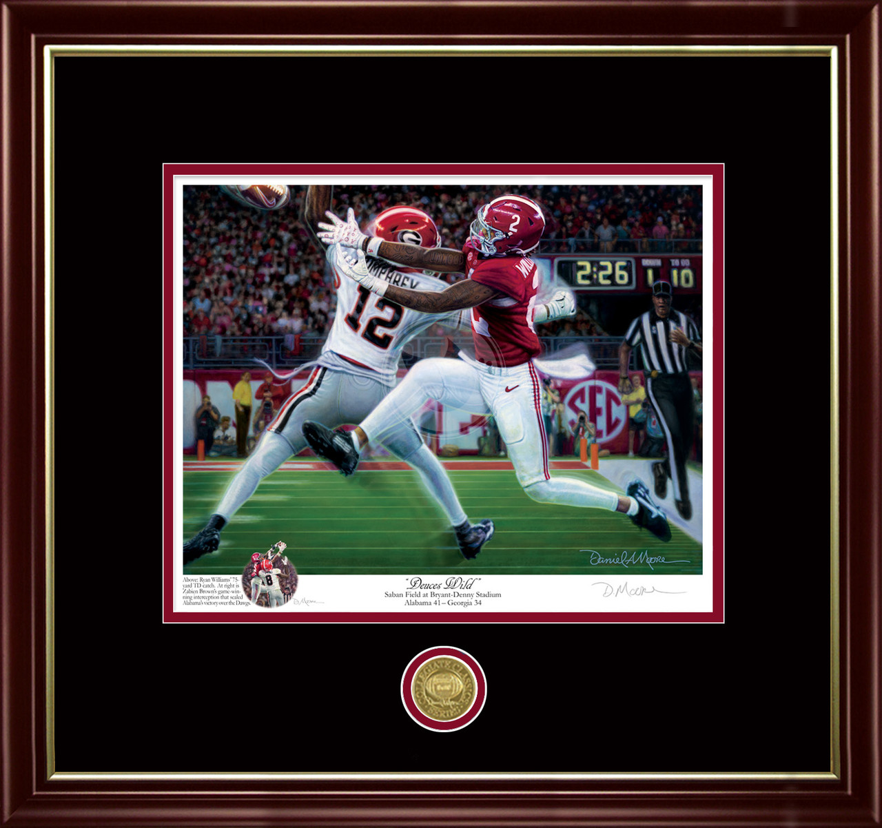 "Deuces Wild" - Collegiate Classic print.  Mahogany /Gold Lip frame • Black/Crimson matting.
