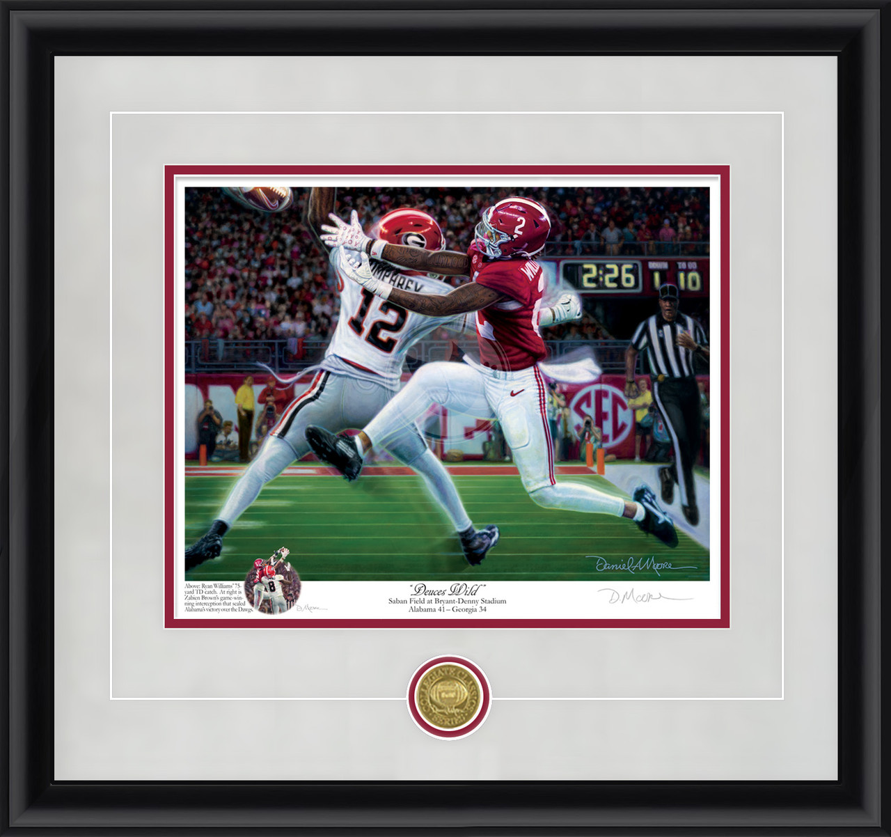 "Deuces Wild" - Collegiate Classic print.  Black frame • Storm Suede/Crimson matting with optional v-groove.