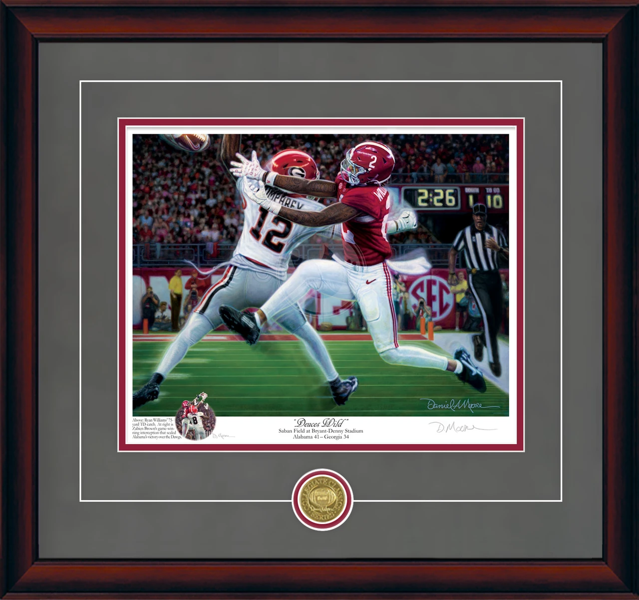 "Deuces Wild" - Collegiate Classic print.  Mahogany frame • Charcoal Suede/Crimson matting with optional v-groove.