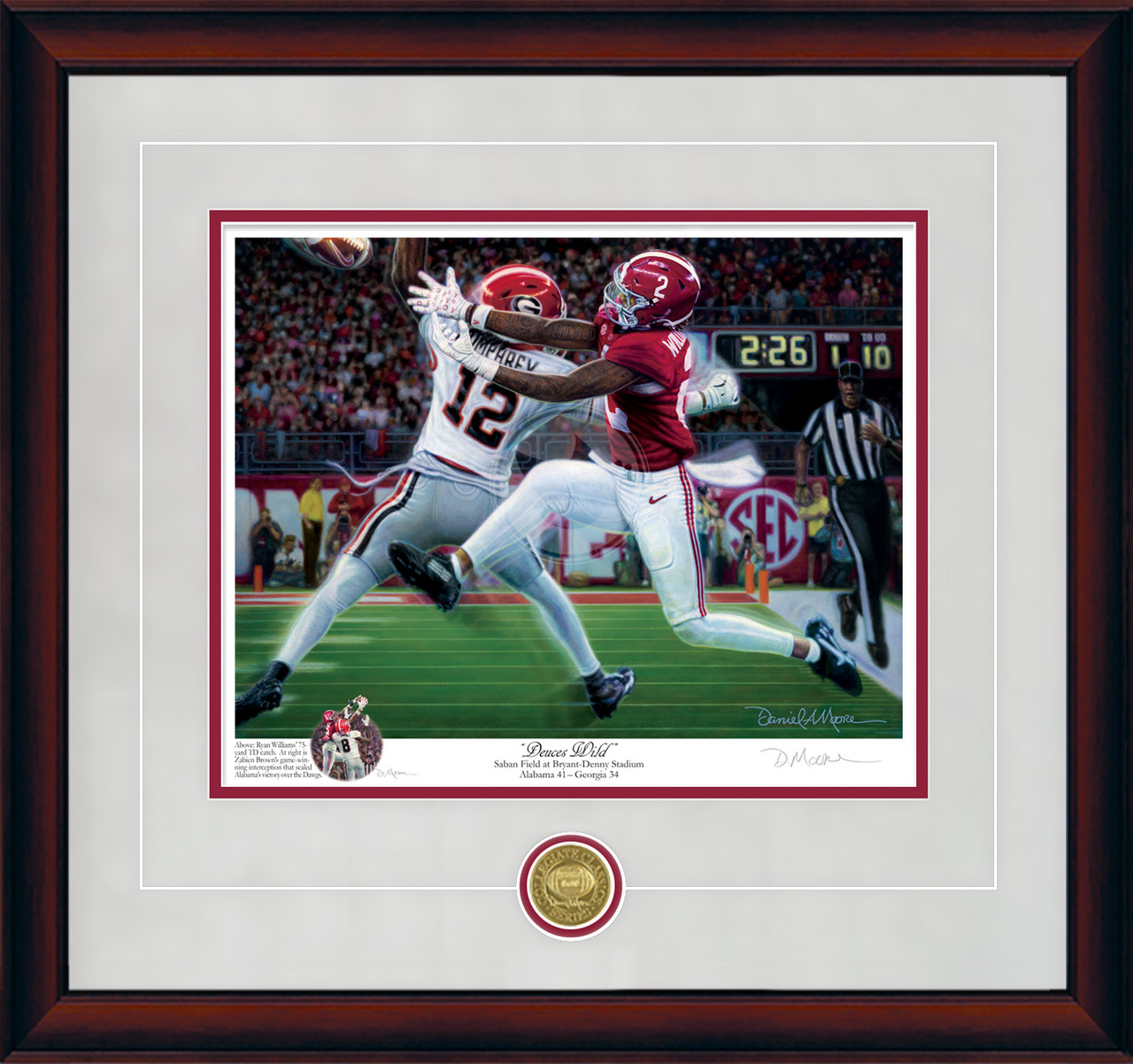 "Deuces Wild" - Collegiate Classic print.  Mahogany frame • Storm Suede/Crimson matting with optional v-groove.