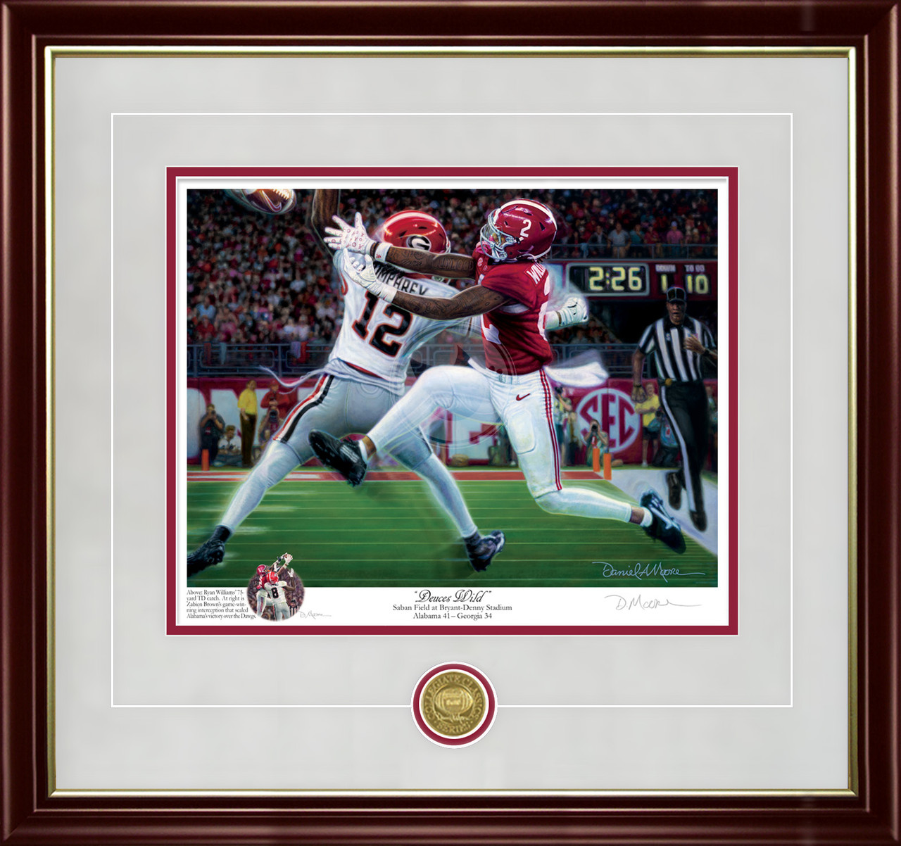 "Deuces Wild" - Collegiate Classic print.  Mahogany/Gold Lip frame • Storm Suede/Crimson matting with optional v-groove.