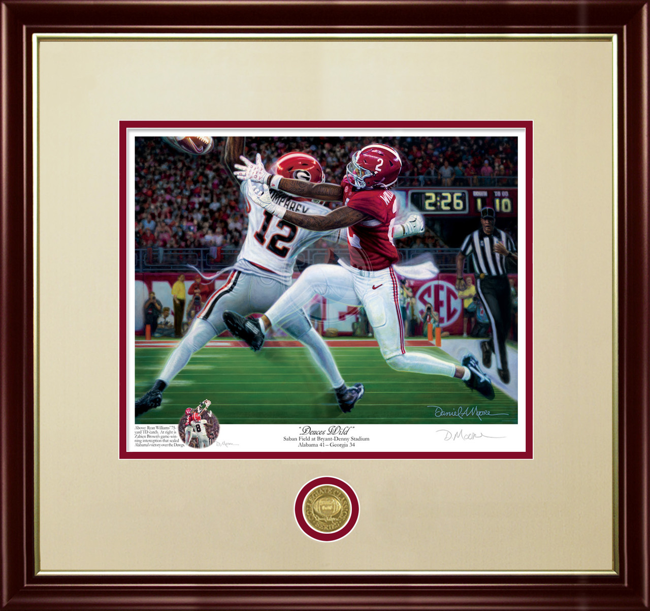 "Deuces Wild" - Collegiate Classic print.  Mahogany/Gold Lip frame • Oyster/Crimson matting.