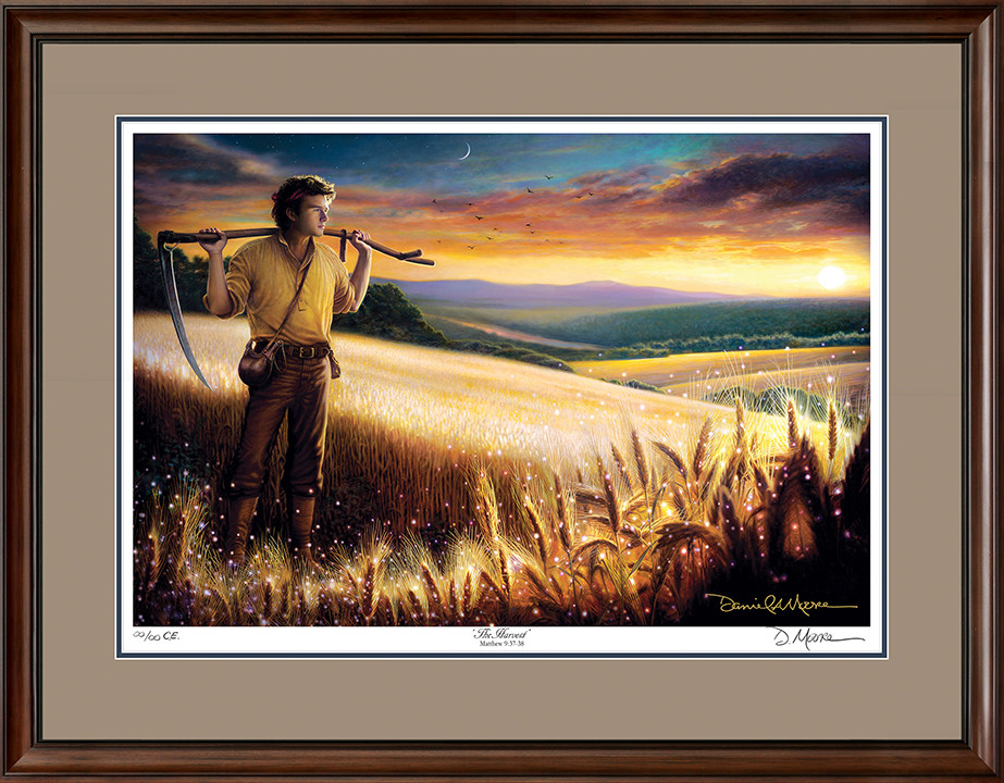 The Harvest • Collector's Edition Print shown with the Walnut frame and Tudor over Blue matting.