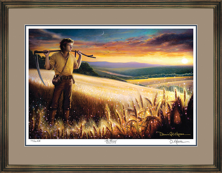 The Harvest • Collector's Edition Print shown with the Aged Gold frame and Tudor over Blue matting.