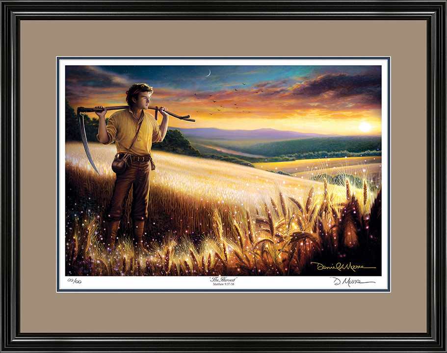 The Harvest • Regular Edition Print shown with the Black frame and Putty over Blue matting.
