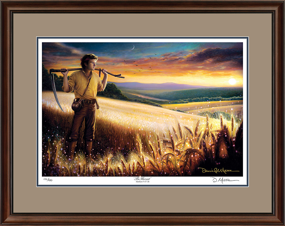 The Harvest • Regular Edition Print shown with the Walnut frame and Tudor over Blue matting.