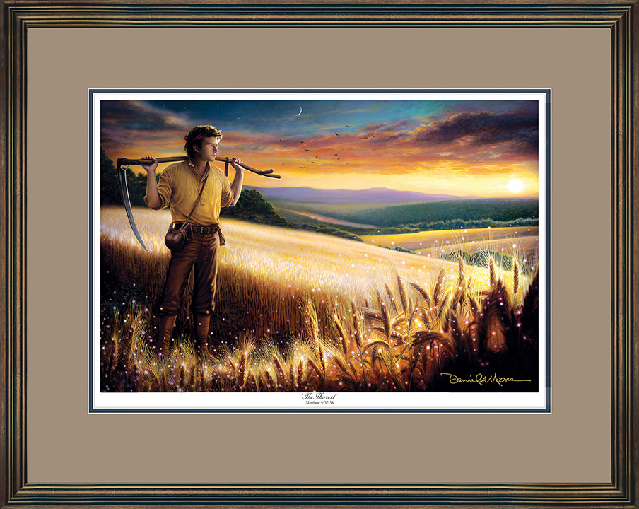 The Harvest • Open Edition Print (13½"x20") shown with the Aged Gold Frame and Tudor over Blue matting.