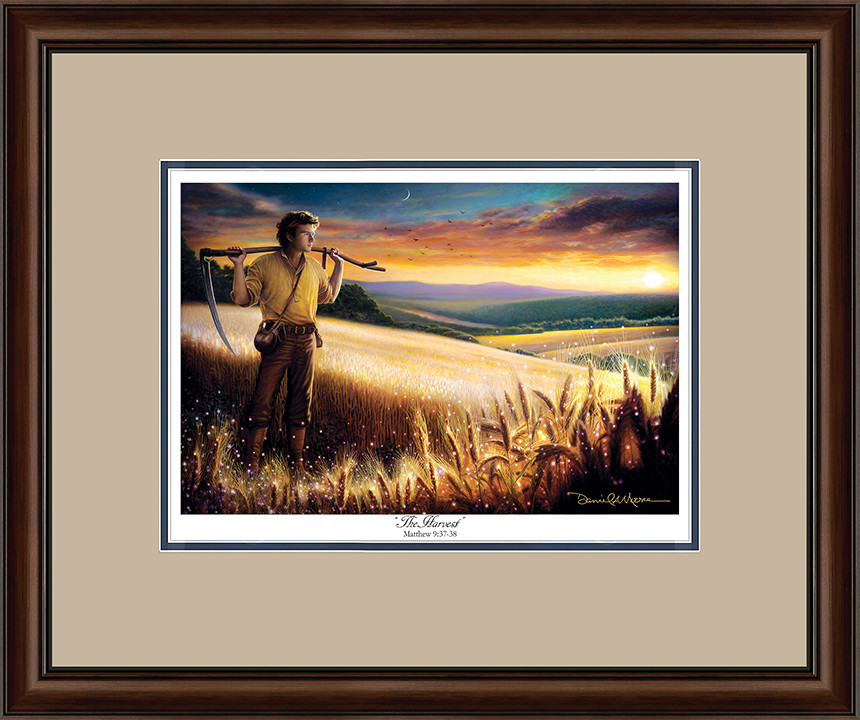 The Harvest • Open Edition Print (10"x15") shown with the Walnut Frame and Putty over Blue matting.