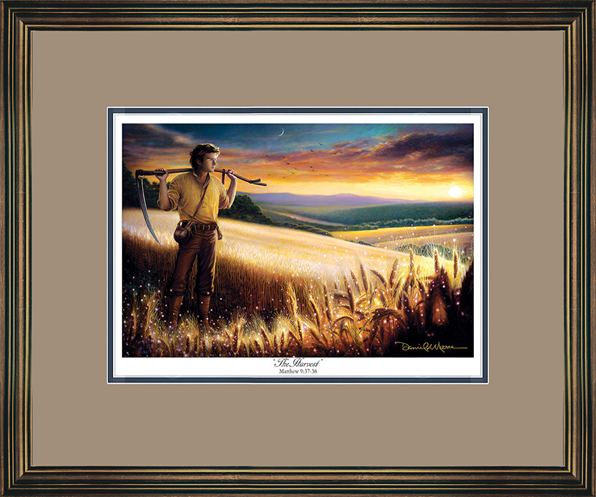 The Harvest • Open Edition Print (10"x15") shown with the Aged Gold Frame and Tudor over Blue matting.