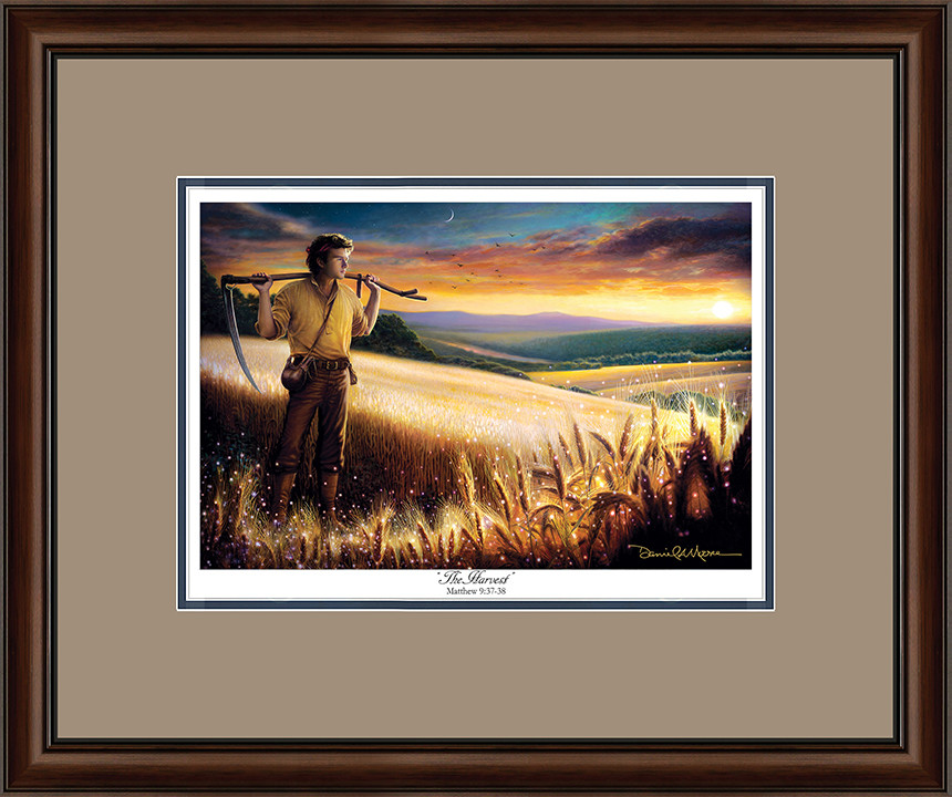 The Sower • Open Edition Print (10"x15") shown with the Walnut Frame and Tudor over Blue matting.