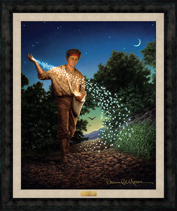 The Sower • Grande Edition Canvas - shown with the Charcoal Frame and optional wheat linen liner and brass title plate.