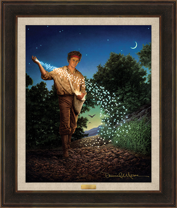 The Sower • Grande Edition Canvas - shown with the contemporary Black & Gold Frame and optional wheat linen liner and brass title plate.