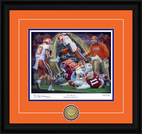 "Legends and Champions" - Collegiate Classic print.  Black frame • Orange/Purple matting with optional v-groove.