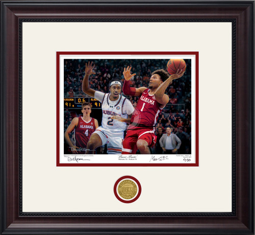 "Buzzer-Beater" by Daniel A. Moore - Collegiate Classic print. Mahogany/Black Bead frame • White/Crimson matting .
