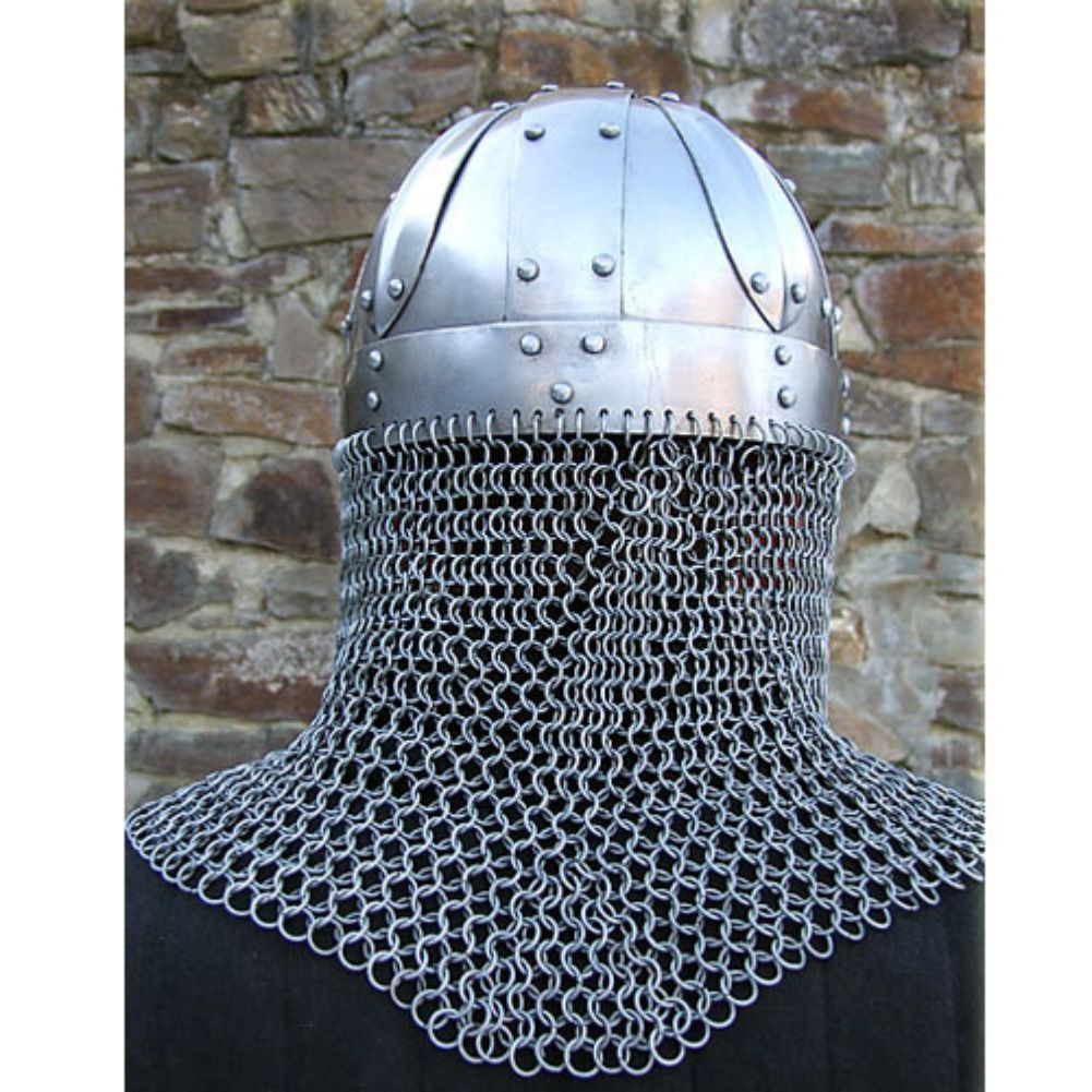 Casque Viking Vendel Style Médiéval Avec Camail En Chaîne - Acier 16GA - Reproduction Pour LARP/Reconstitution