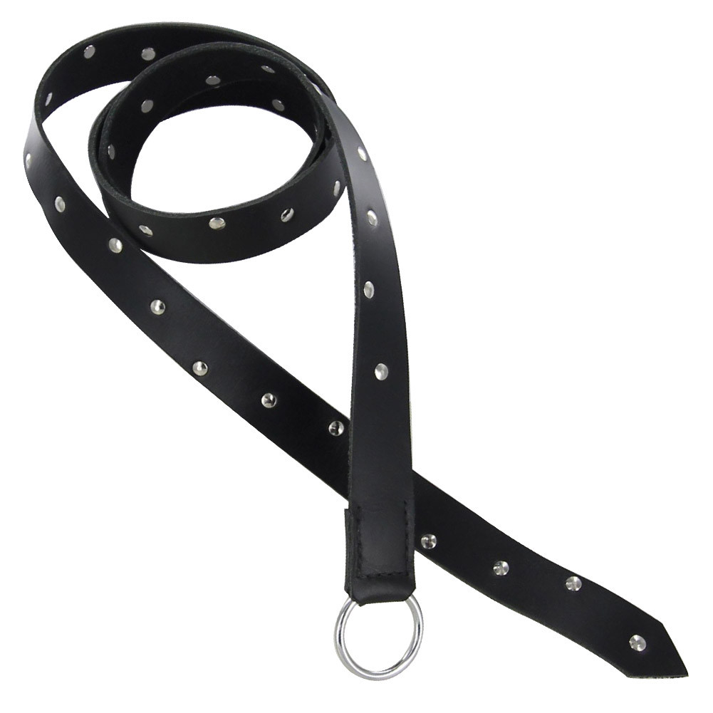 Medieval Handmade Studded Black Leather O-ring Belt display picture 1