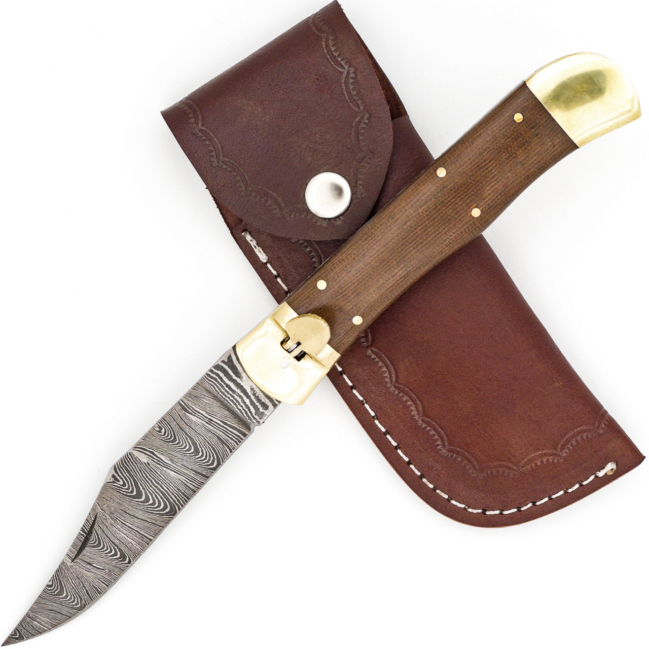 Midnight Bonfire Large XL Automatic Clip Point Damascus Lever Lock