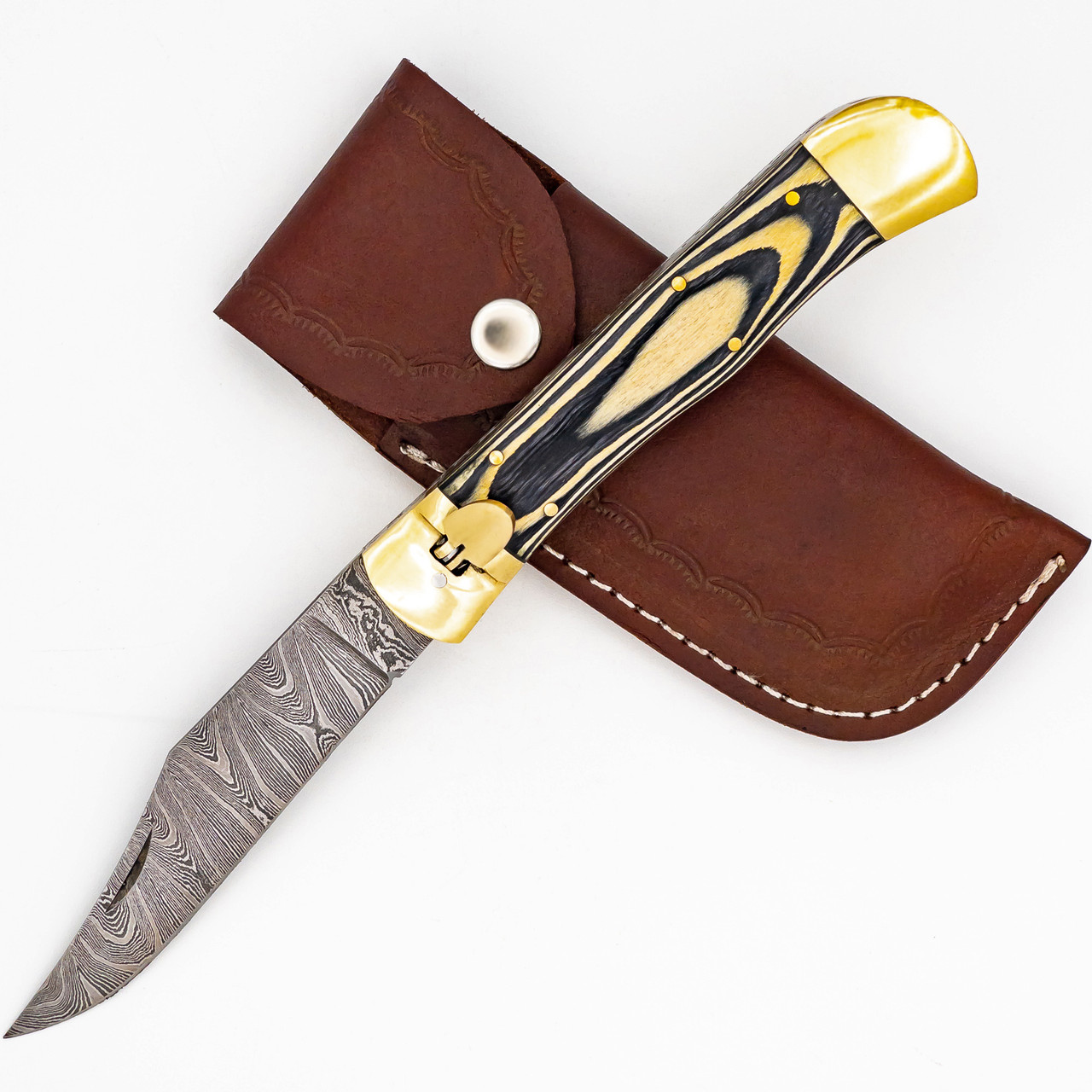 SWITCHBLADE × L'Arc〜en〜Ciel LONG AVIATOR Hive Mind Automatic Large Damascus XL Lever Lock Clip Point