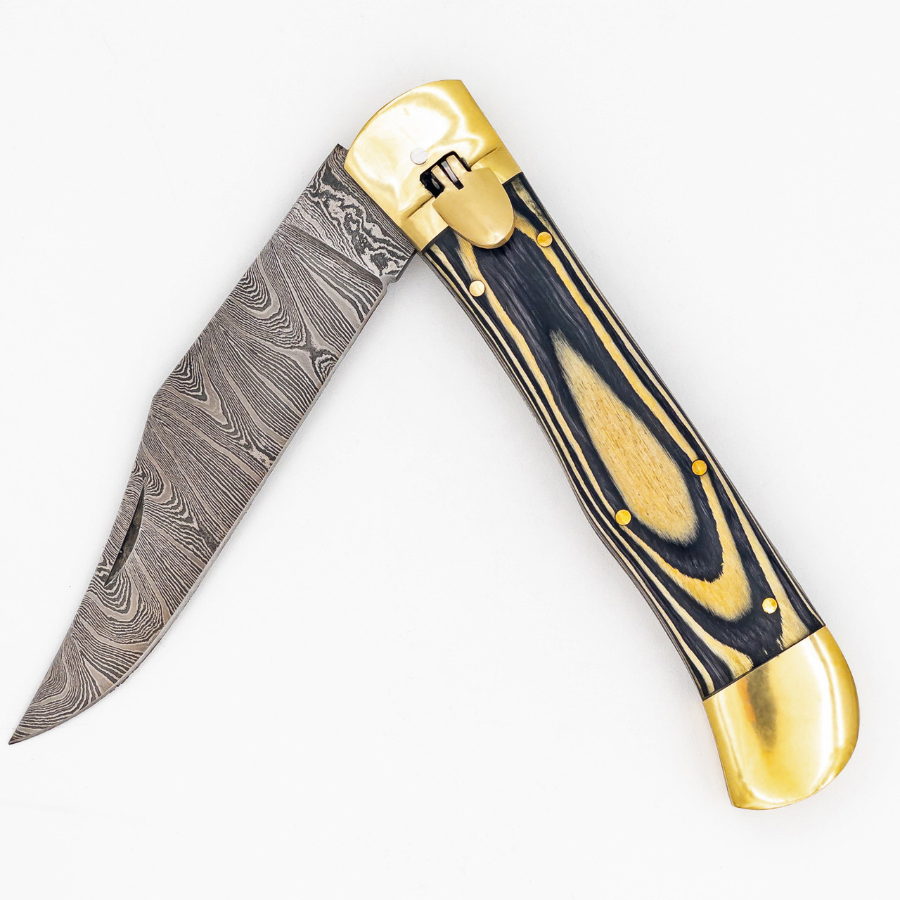 Hive Mind Automatic Large Damascus XL Lever Lock Clip Point