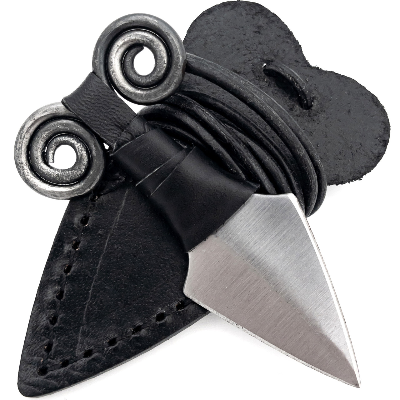 ネックレス TINY LEATHER BLADE SMALL SCROLL BOROCHIP Taking Flight Hand Forged Carbon Steel Miniature Neck Knife