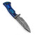 Cerulean Blaze Feather Damascus Steel Hunting Knife w/ Hand Tooled Leather Sheath
