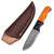 High Noon Damascus Steel Full Tang Hunting Knife | Leather Sheath Included