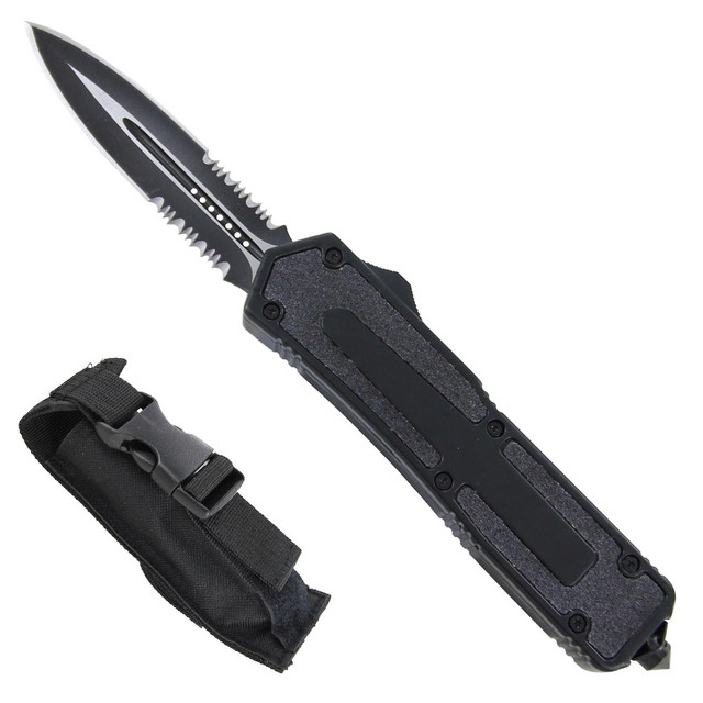 Titan Originator OTF Serrated Double Edge Auto Knife Black