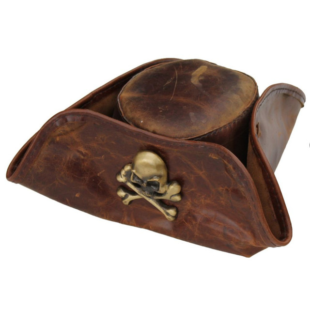 Brown Leather Pirate Tricorn Hat