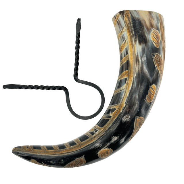 Sacred Tree of Life Drinking Horn with Iron Rack