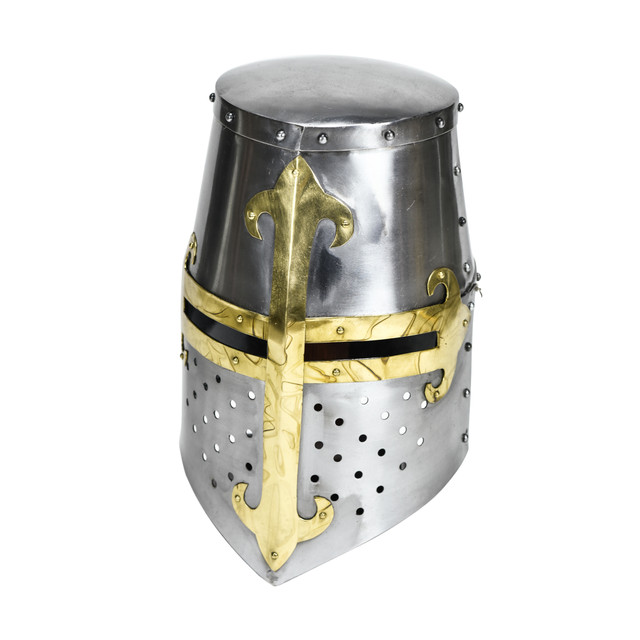 Crusader Brass Trim Steel Helmet – Knights Templar Practice Armor for Reenactment & Cosplay