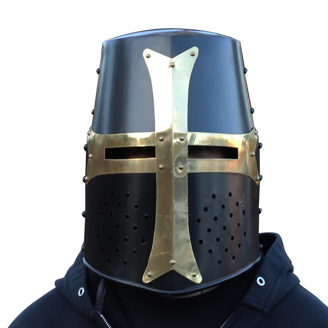 Dark Crusade Pure Brass Steel Great Helm Knights Helmet – Hand-Forged Steel & Brass Design
