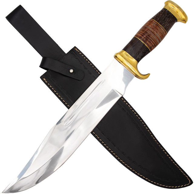 Giant Bowie Knife for Outdoor Use – Full Tang D2 Steel Blade with Leather Handle & Sheath